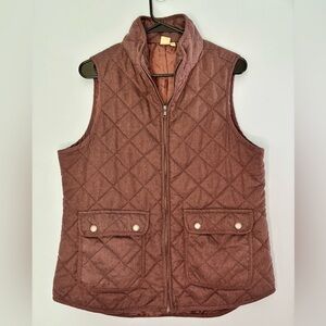 Artisan NY Quilted Vest jacket Women Size Large Brown Full Zip Winter Pockets